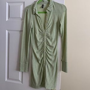 Sparkly Ruched Button Down Shirt Dress
